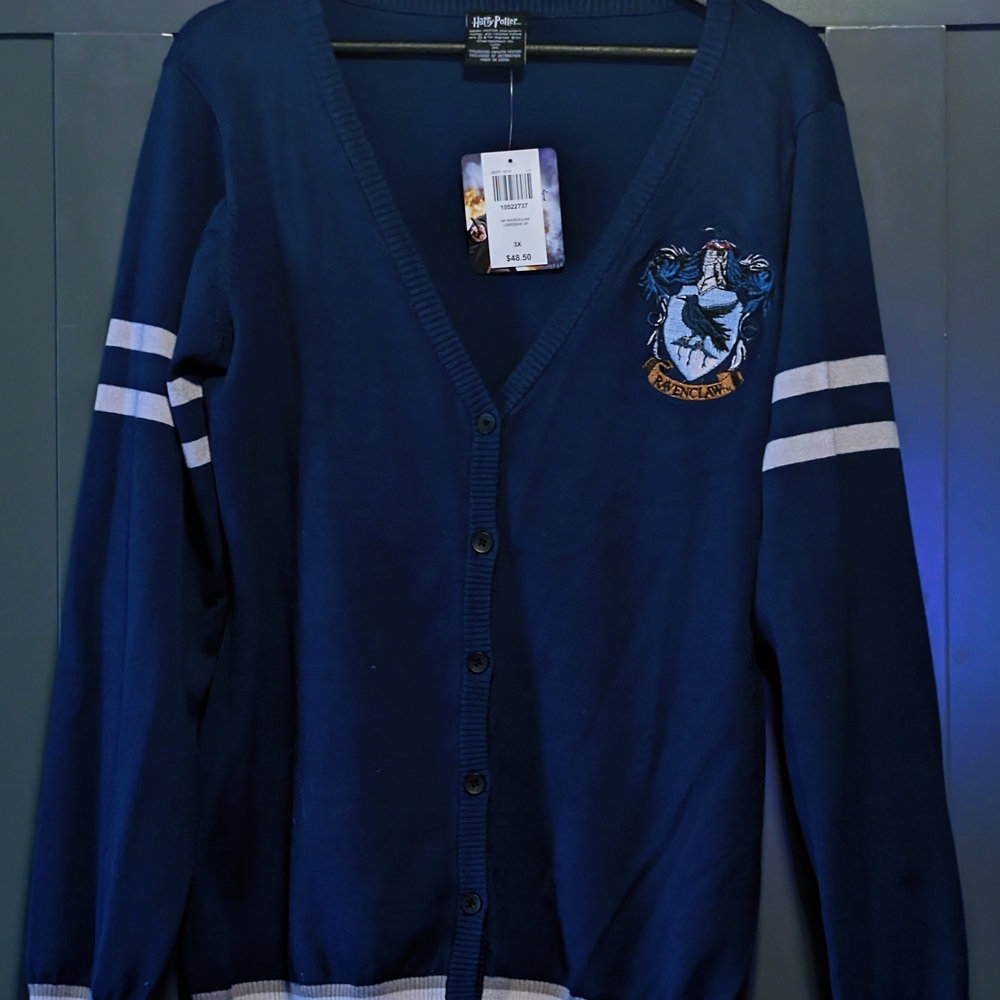 Harry Potter Ravenclaw Cardigan Sweater Women's Plus 3X Navy Blue Button Front
